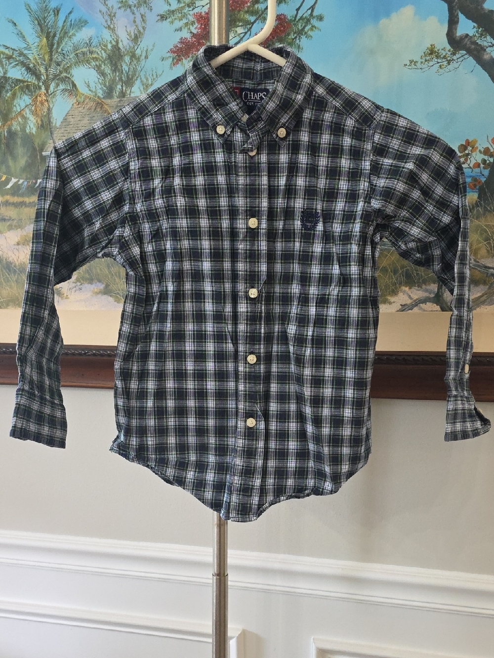 Chaps Men's Green & Black Plaid Button-Down Shirt